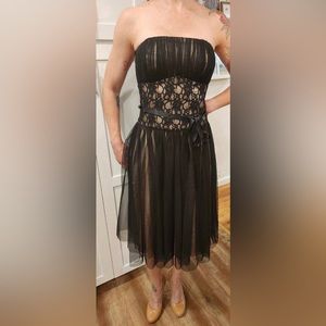 Black & White Market Lace Overlay Midi Dress